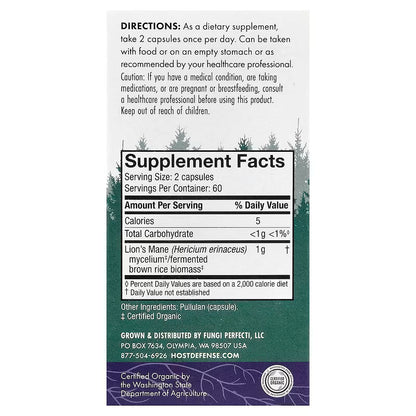 Host Defense, Mushrooms, Lion's Mane (0.5 g per Capsule)
