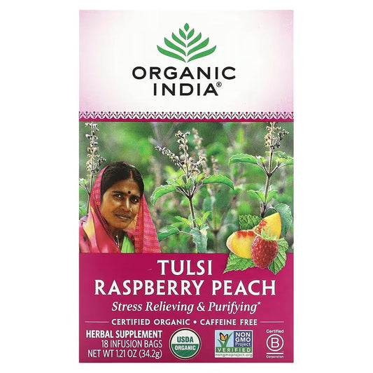Organic India USA - Tulsi Raspberry Peach Tea, 18 bags