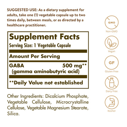 GABA 500 mg Vegetable Capsules, 100 ct
