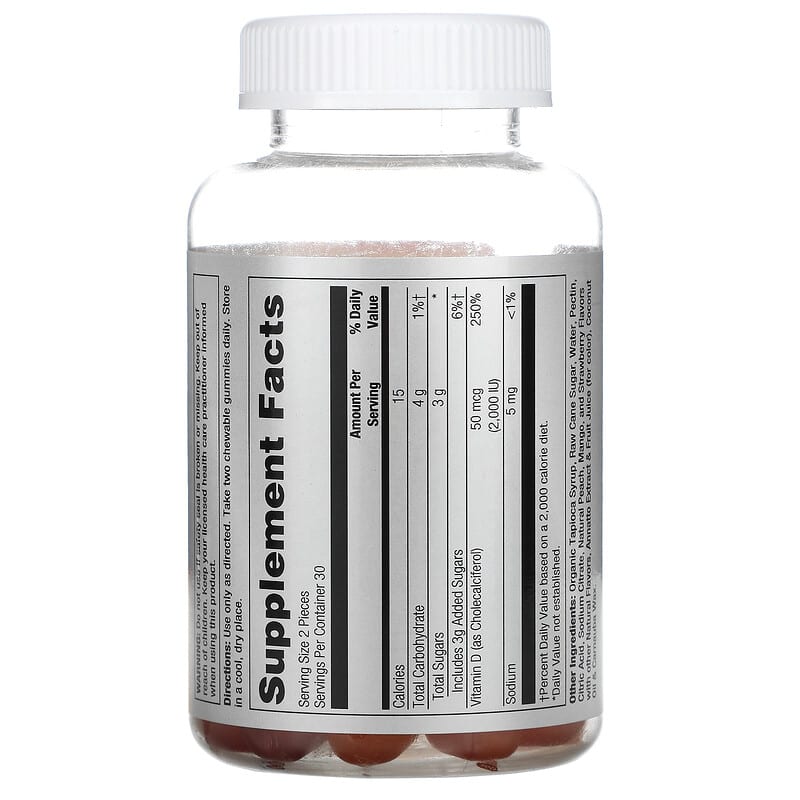Vitamin D3 Gummies, Natural Peach, Mango, & Strawberry, 25 mcg (1,000 IU), 60 Gummies