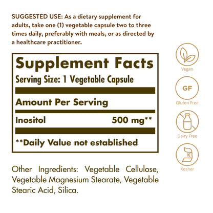 Inositol 500 mg Vegetable Capsules, 100 ct