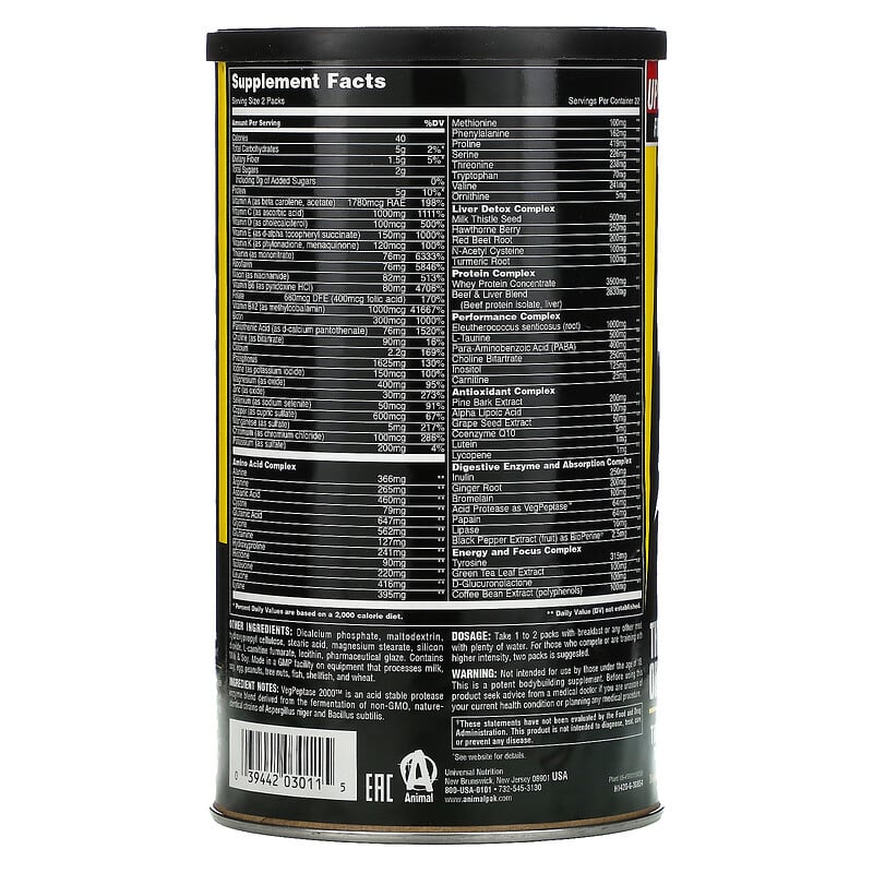 Animal Pak, The Ultimate Training Pack, 44 Packs