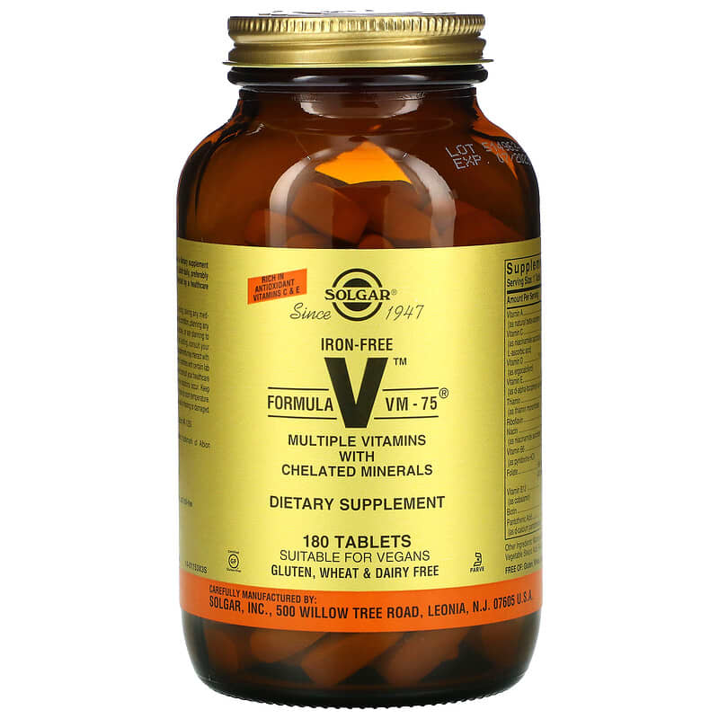Formula V, VM-75, Multiple Vitamins with Chelated Minerals, Iron Free, 180 Tablets