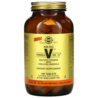 Formula V, VM-75, Multiple Vitamins with Chelated Minerals, Iron Free, 180 Tablets