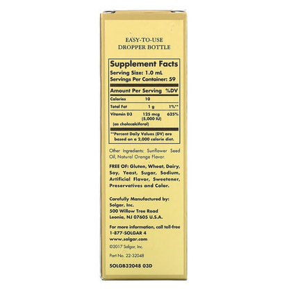 Liquid Vitamin D3, Natural Orange Flavor, 125 mcg (5,000 IU), 2 fl oz (59 ml)