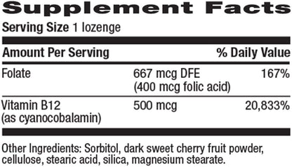 Vitamin B-12, 500 mcg, with Folic Acid (Sublingual Lozenges), 100-Count
