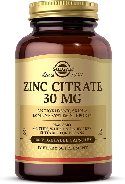 Zinc Citrate 30 mg 100 Vegetable Capsules