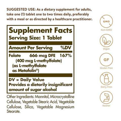 Folate as Metafolin, 400 mcg, 50 Tablets