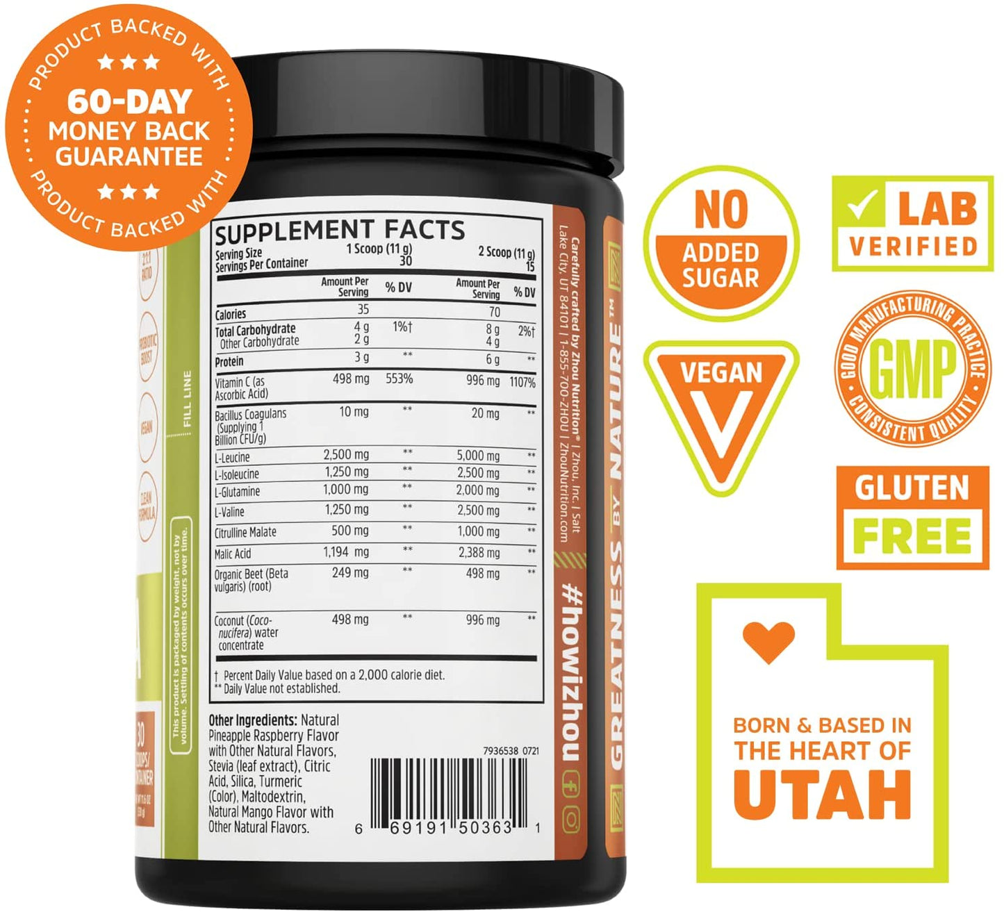 Zhou Muscle Bcaa Miximum Muscle Formula Tropical Punch 30 Scoops