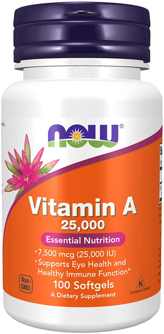 NOW Supplements, Vitamin A (Fish Liver Oil) 25,000 IU, Essential Nutrition, 100 Softgels