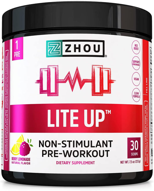 Zhou Lite Up Non-stimulant Pre-Workout Berry Lemonade 30 Scoops