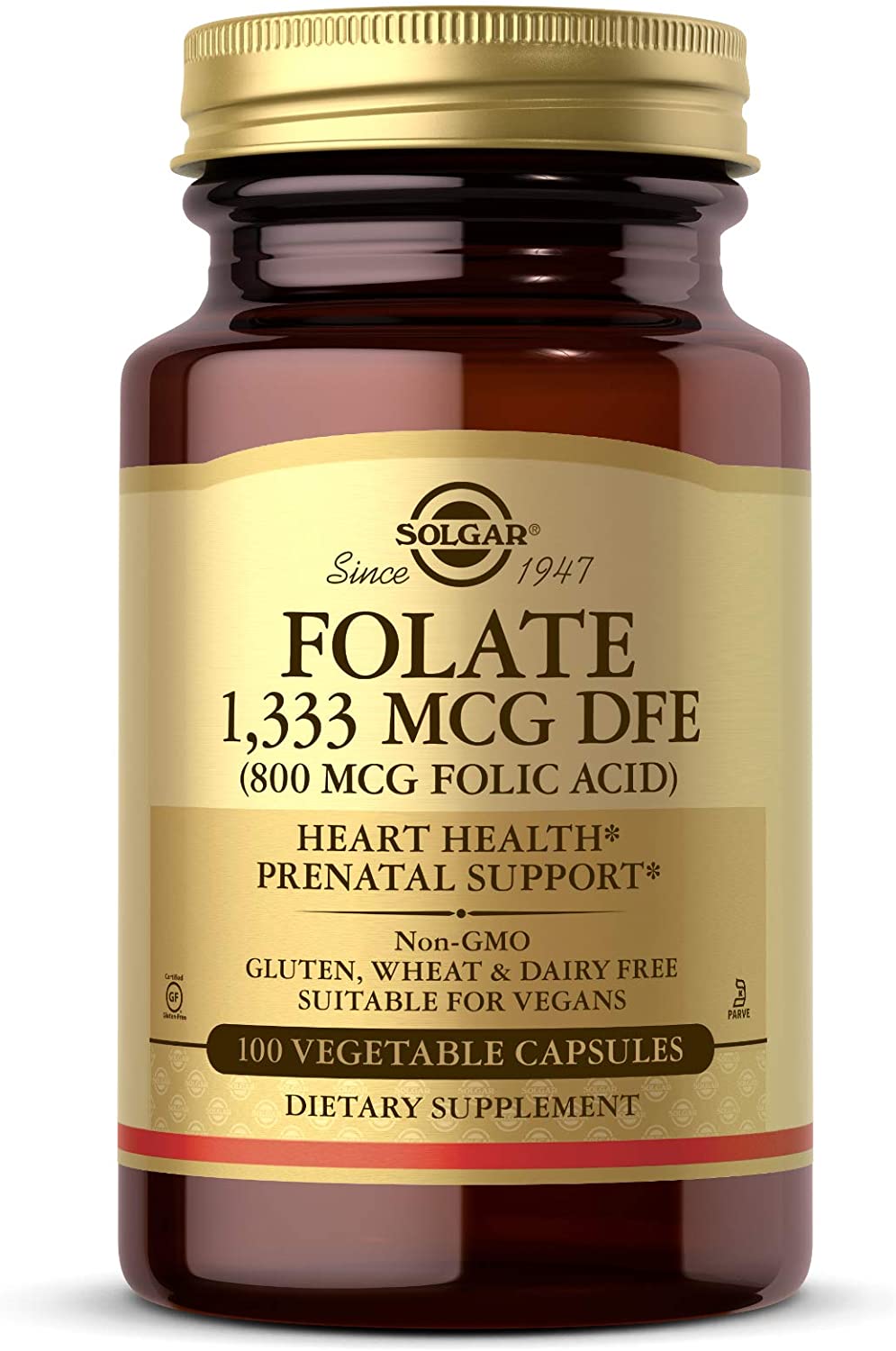 Folate 1,333 mcg Dietary Folate Equivalent (800 mcg Folic Acid), 100 Vegetable Capsules