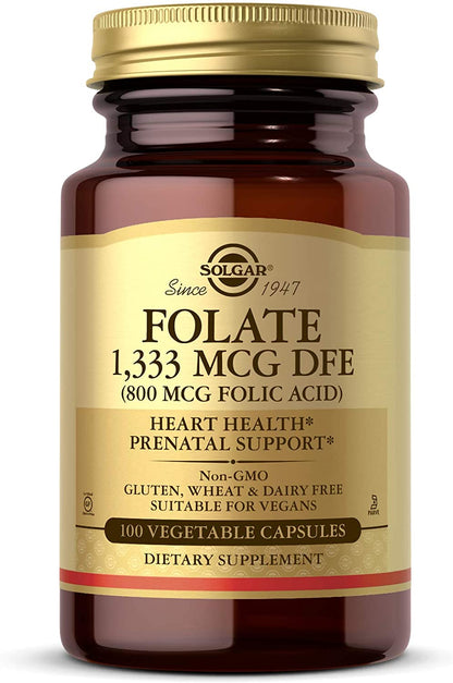 Folate 1,333 mcg Dietary Folate Equivalent (800 mcg Folic Acid), 100 Vegetable Capsules