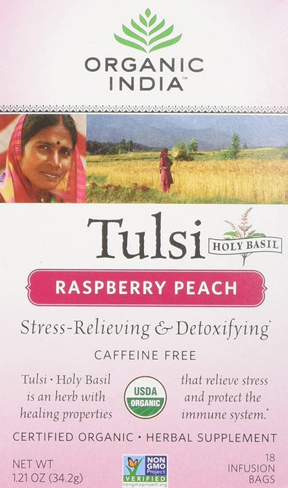 Organic India USA - Tulsi Raspberry Peach Tea, 18 bags