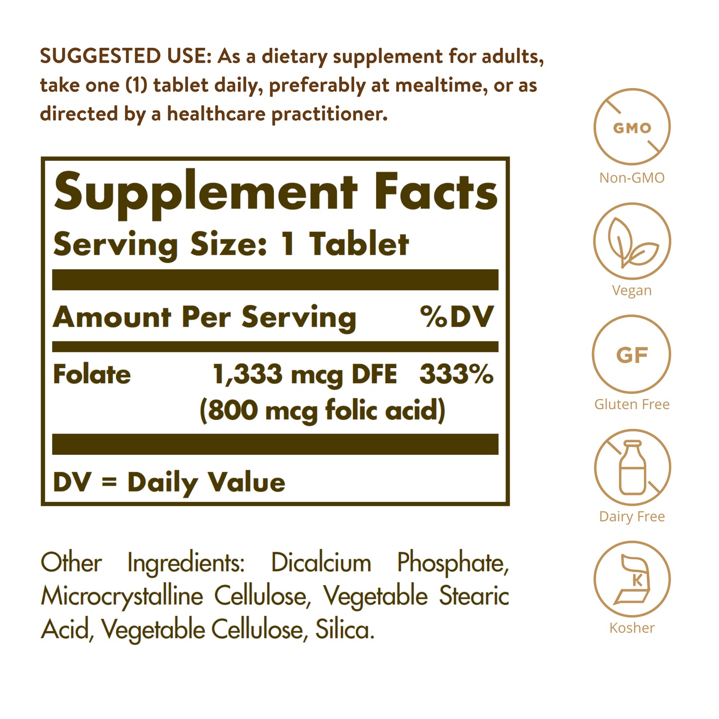 Folate 1,333 MCG DFE (Metafolin® 800 mcg) Tablets, 100 ct