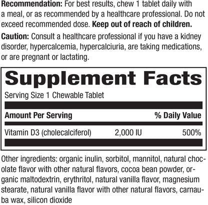 Vitamin D3 Extra Strength, Sugar-Free, Chocolate Flavored, 90 Chewables