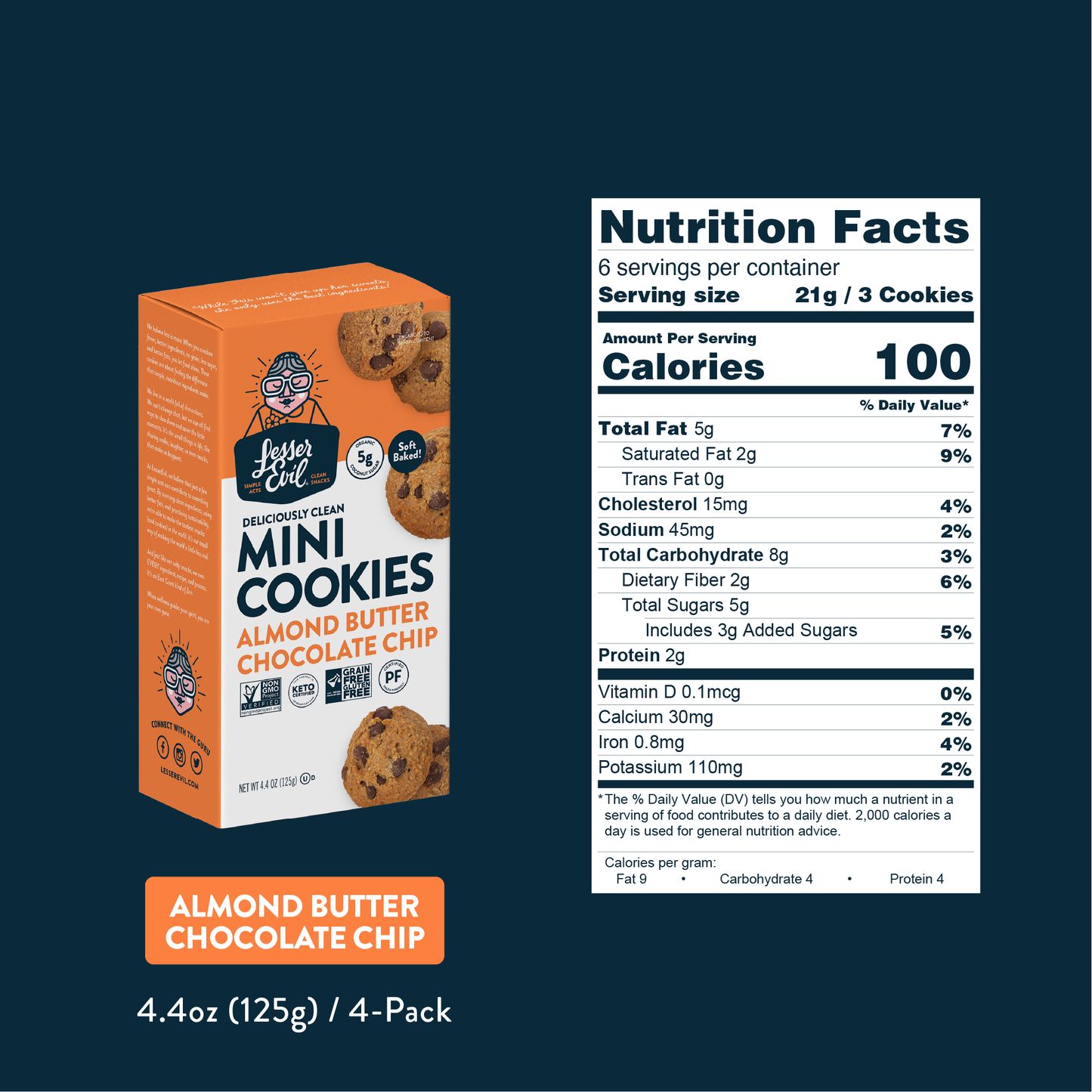 Lesser Evil Mini Cookies Almond Butter Chocolate Chip 125g